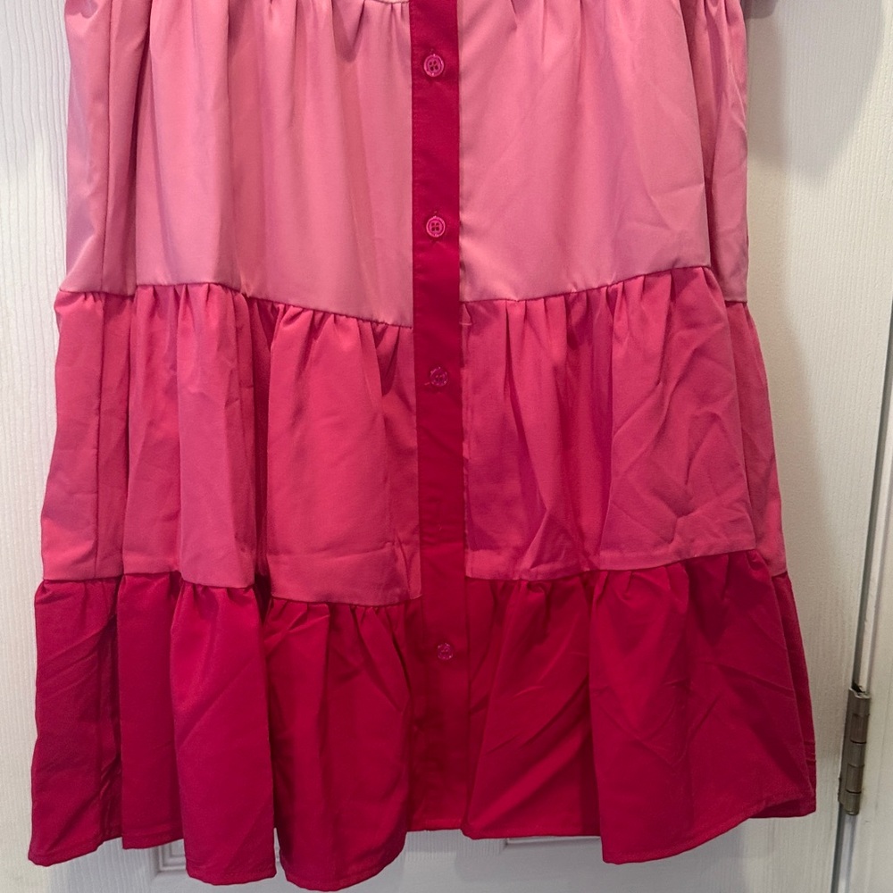 Pink Ombré Tiered Dress with Puff Sequin Sleeves - Picture 4 of 5